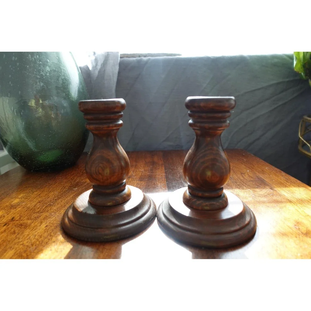 Wood Candlestick Holders - Set of 2 - Rustic Home Decor‎ - Elegant Design